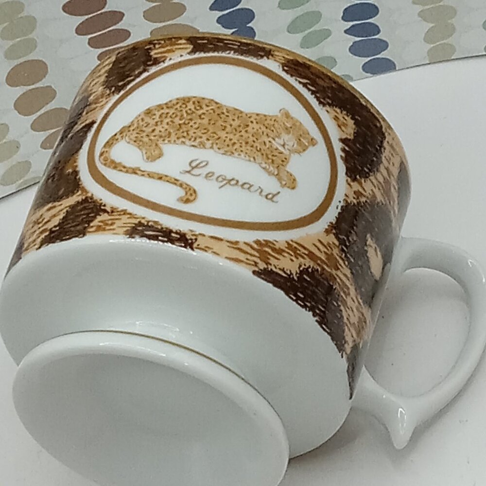 Jungle Theme 80s Leopard Zebra Ceramic Coffee Pedestal Cups 8oz Barware 2 pc - Picture 2 of 10